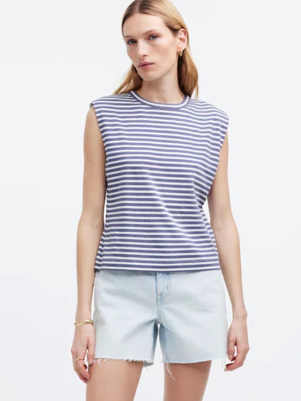 LIKE NEW Madewell Structured Muscle Tee- Indigo/Blue & White
